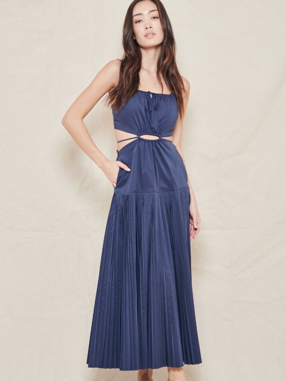 Simkhai Rem Pleated Poplin Cutout Maxi Dress